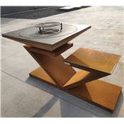 Brasero Double Z en acier corten avec plancha carrée 90x90cm